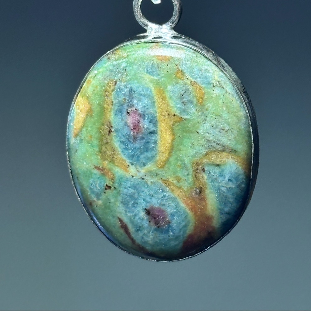 Artisan Handcrafted Pendant Ruby in Fuchsite | Healing Stone Silver Bezel 4313 B
